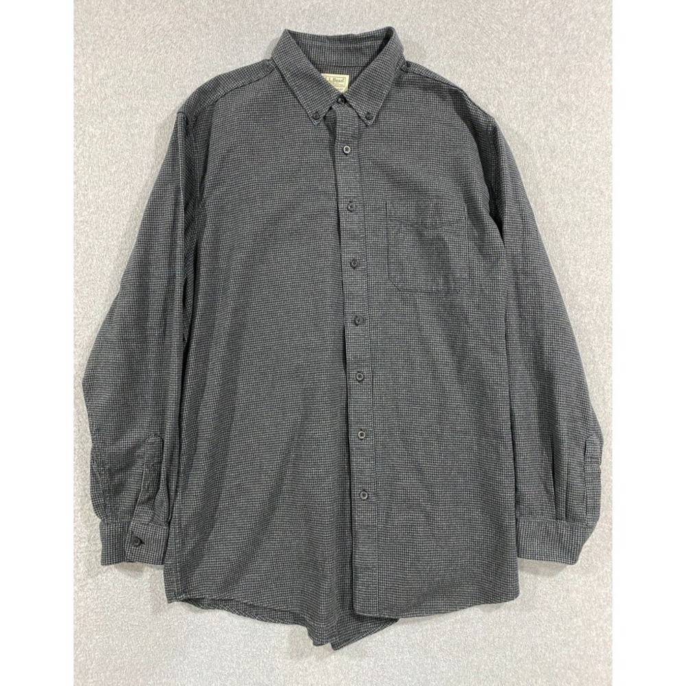 LL Bean Shirt Mens XLT Black Houndstooth Flannel Plaid Cotton Traditional Fit